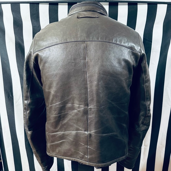 Prada Authentic Vintage 90s Rounded Collar Leather Jacket w/ Hidden Hood - Picture 11 of 13